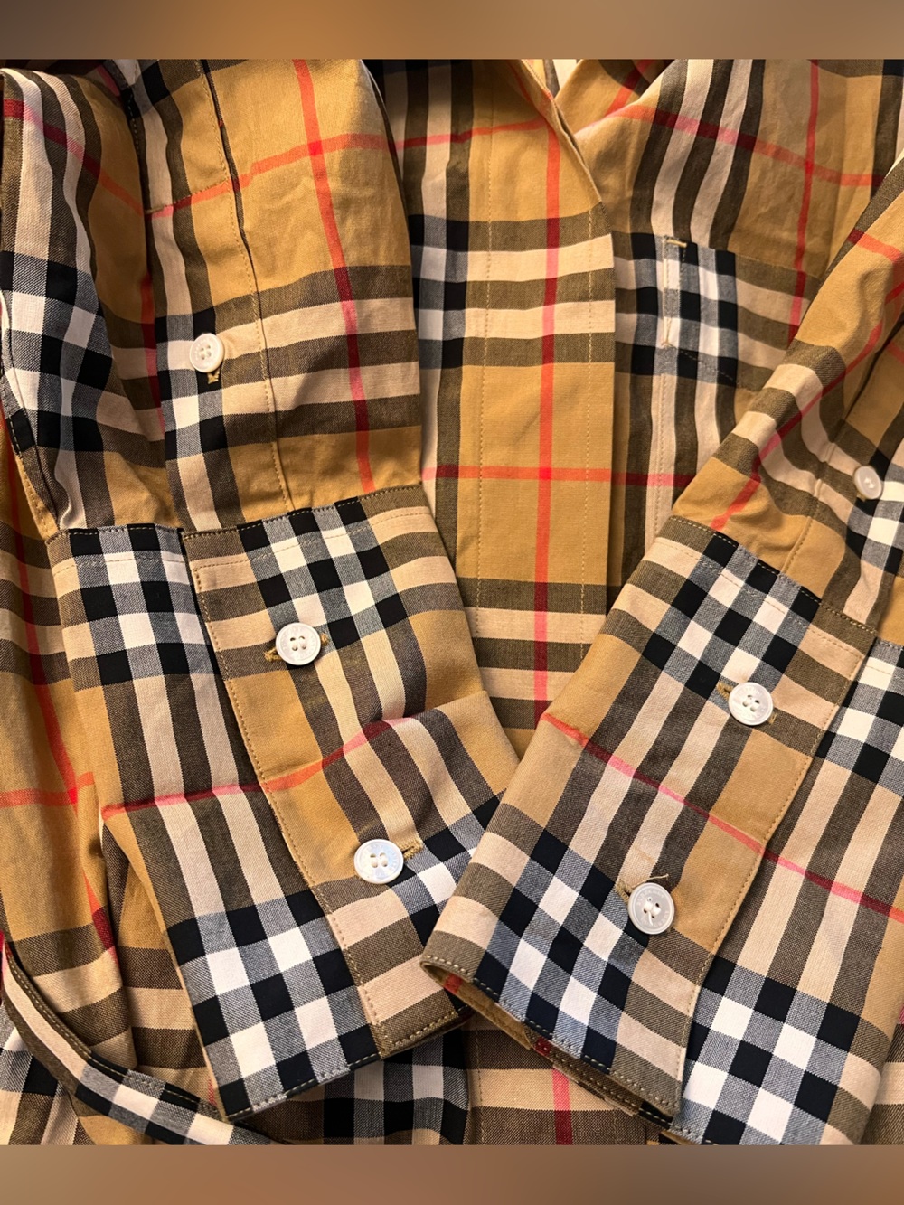 Burberry Classic Check Button Down Shirt Dress- Tan, Black, White, Red - Picture 7 of 7